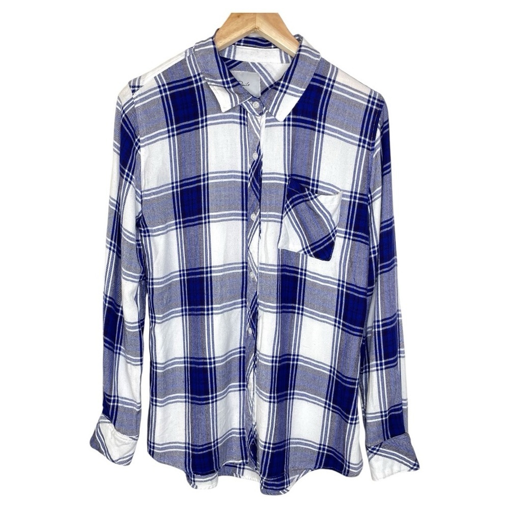 Rails Plaid Cobalt White Button Up Long Sleeve Sh… - image 1